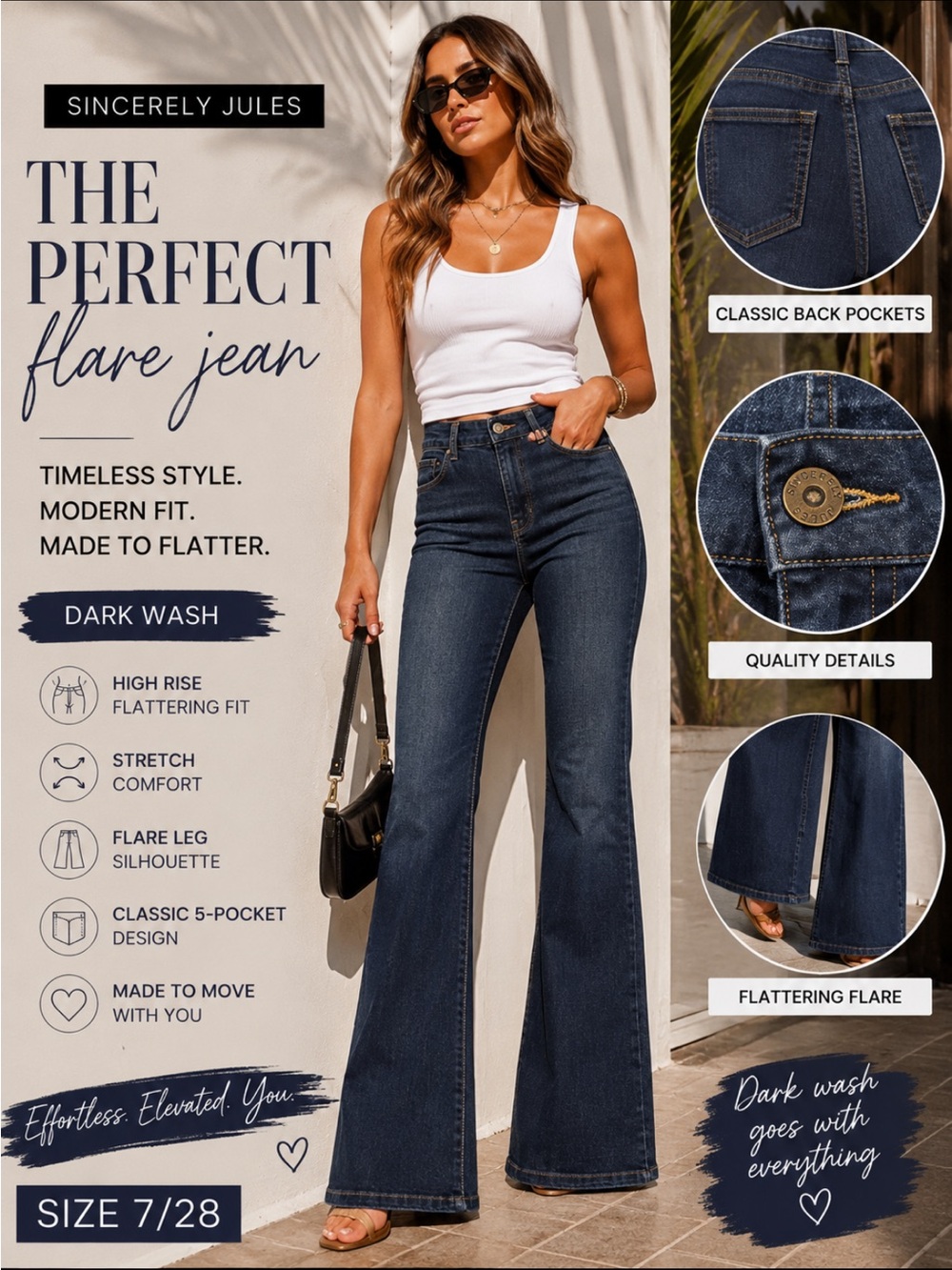 Sincerely Jules Dark Wash High-Rise Flare Jeans